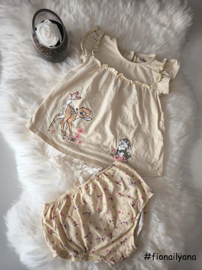 🌸 Magnifique ensemble robe courte bloomer Bambi 18 mois 🌸