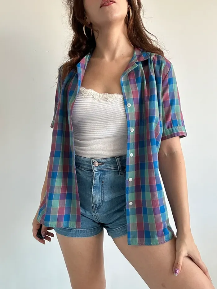 Chemise vintage à motifs à carreaux années 70 80 taille S