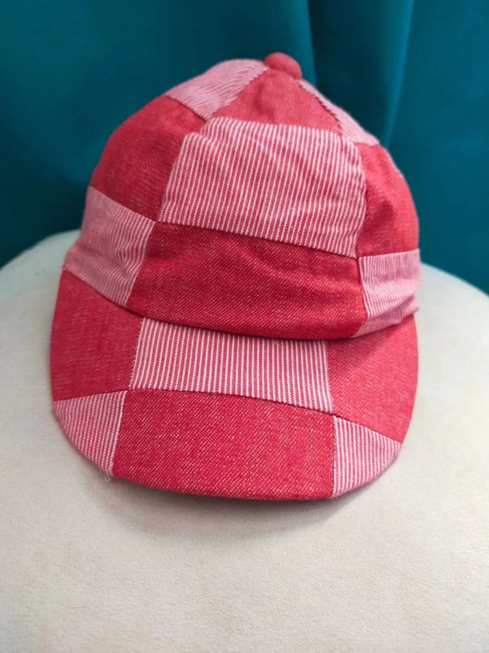 Casquette enfant patchwork rouge en jean rayé – 100 % coton - photo numéro 10
