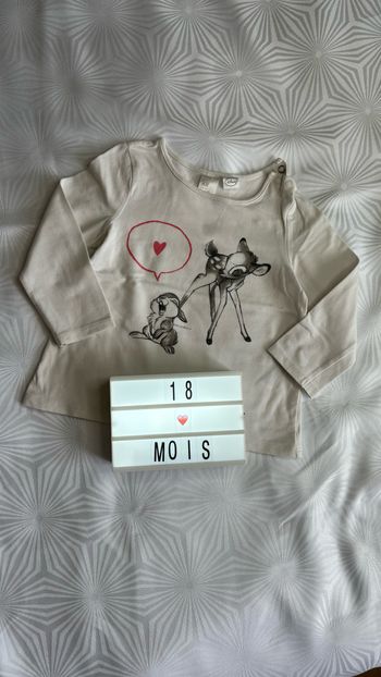 Haut manches longues bambi et panpan 12/18mois 86cm h&m