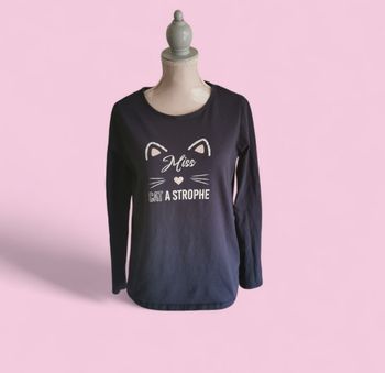 T shirt manches longues marine motif chat Lili Marelle taille 12 ans
