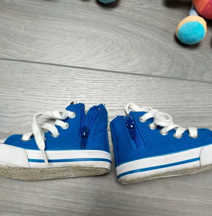 Baskets montantes toile lacets et fermeture éclair bleu 21 La Redoute - photo numéro 3