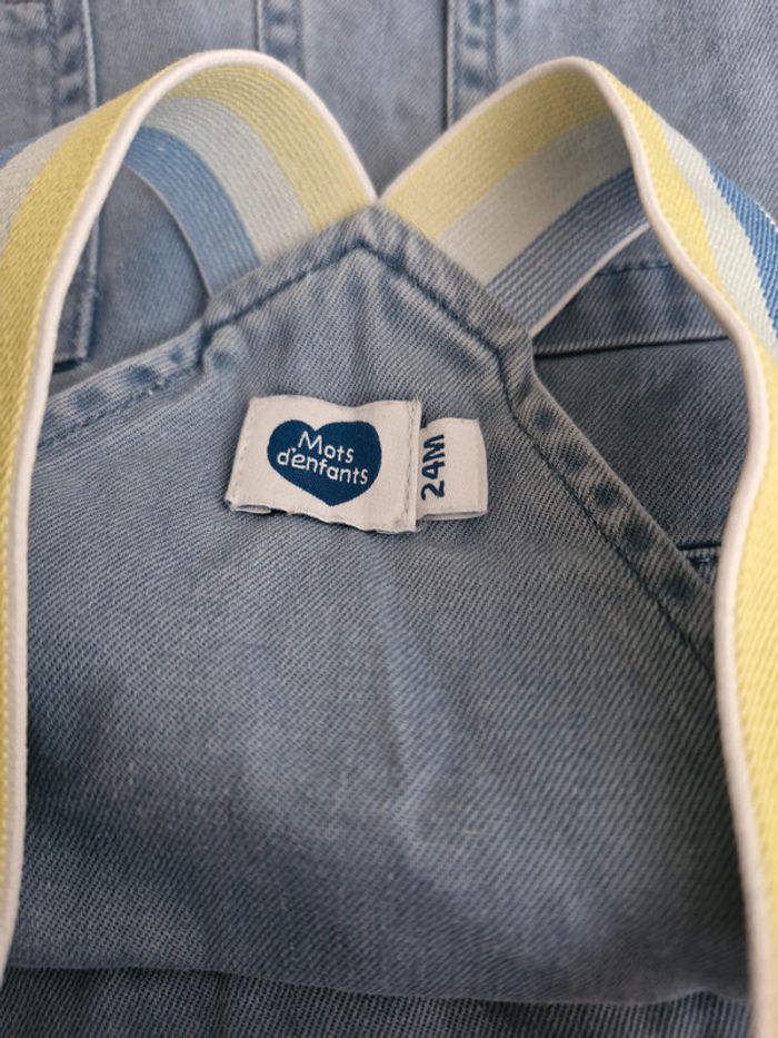 Salopette courte bébé garçon 24 mois Mots d'enfants bleu coton - photo numéro 7