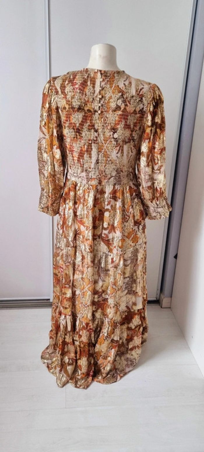 Robe imprimée longue marron orange beige lurex doré 38 - photo numéro 6