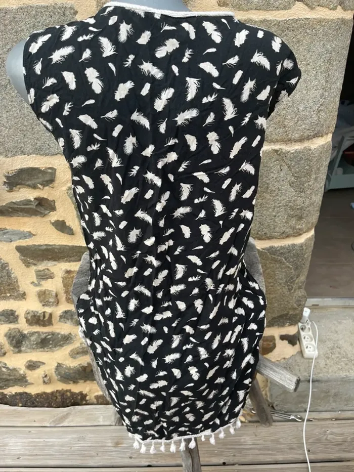 Robe noir imprimée plume crème - Goa - photo numéro 6