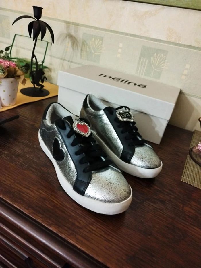 Baskets sneakers argenté cœur Méliné 36 y2k - photo numéro 6