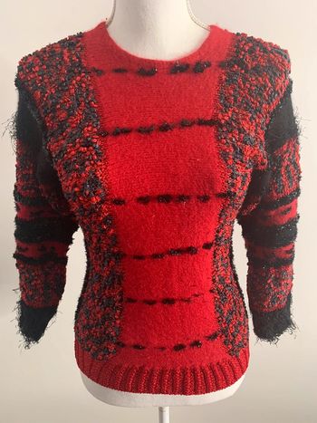 Pull en angora rouge et noir Vintage T36/38