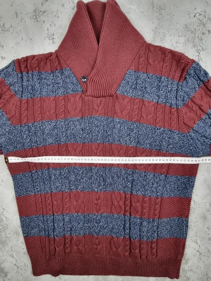 Pull Tommy Hilfiger rayé gris & bordeaux – Taille XXL Homme (mesures en photos) - photo numéro 6