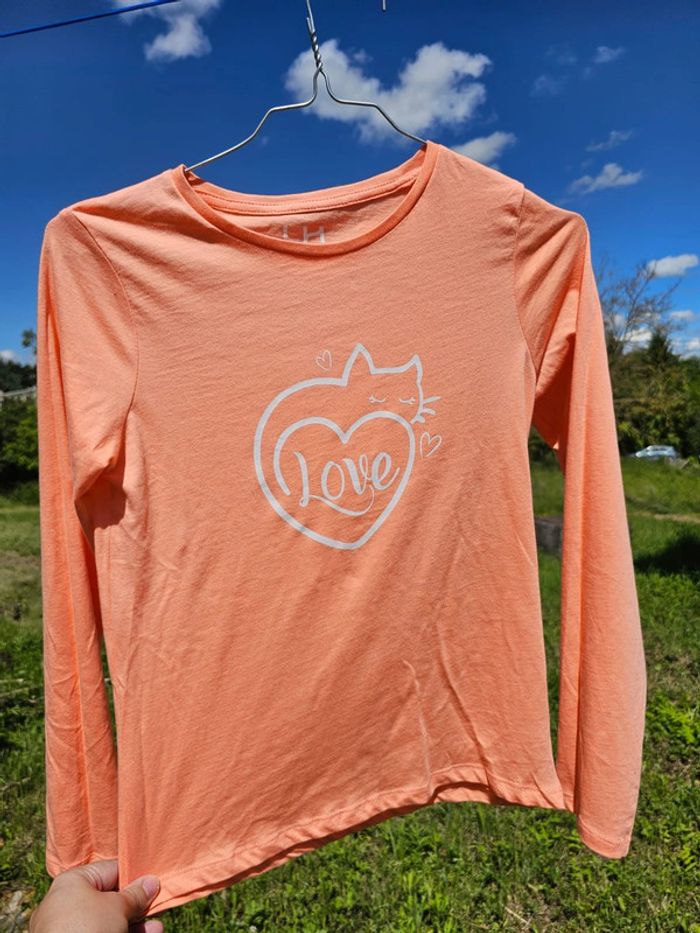 TEE shirt manche longue 12 ans fille corail lH - photo numéro 4