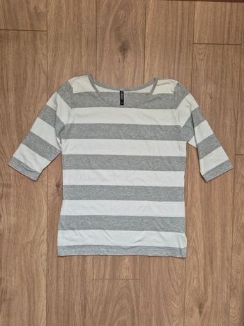 T shirt rayé manches 3/4 gris blanc