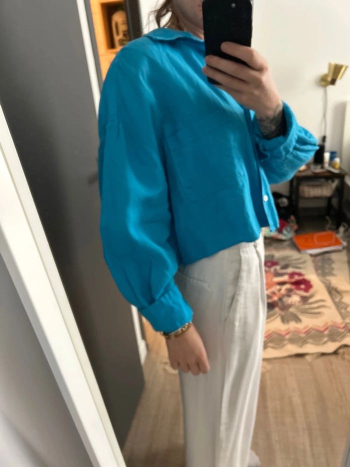 Chemise bleu lin Zara taille s - photo numéro 2