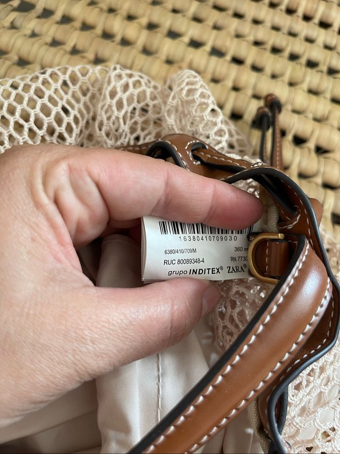 Sac à main en filet crème et cuir marron - Zara - photo numéro 7