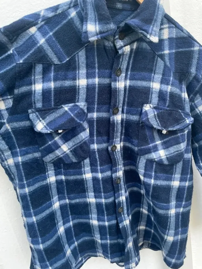 Lumberjack Flannel Plaid Polaire shirt chemise blue Mens L - photo numéro 6