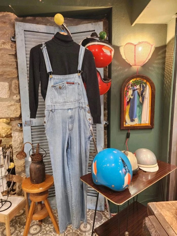 Salopette vintage en jean coton brut 100% taille m L - photo numéro 3