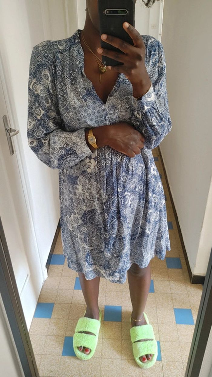 Robe casual légère à Motif bleu et blanc - photo numéro 9
