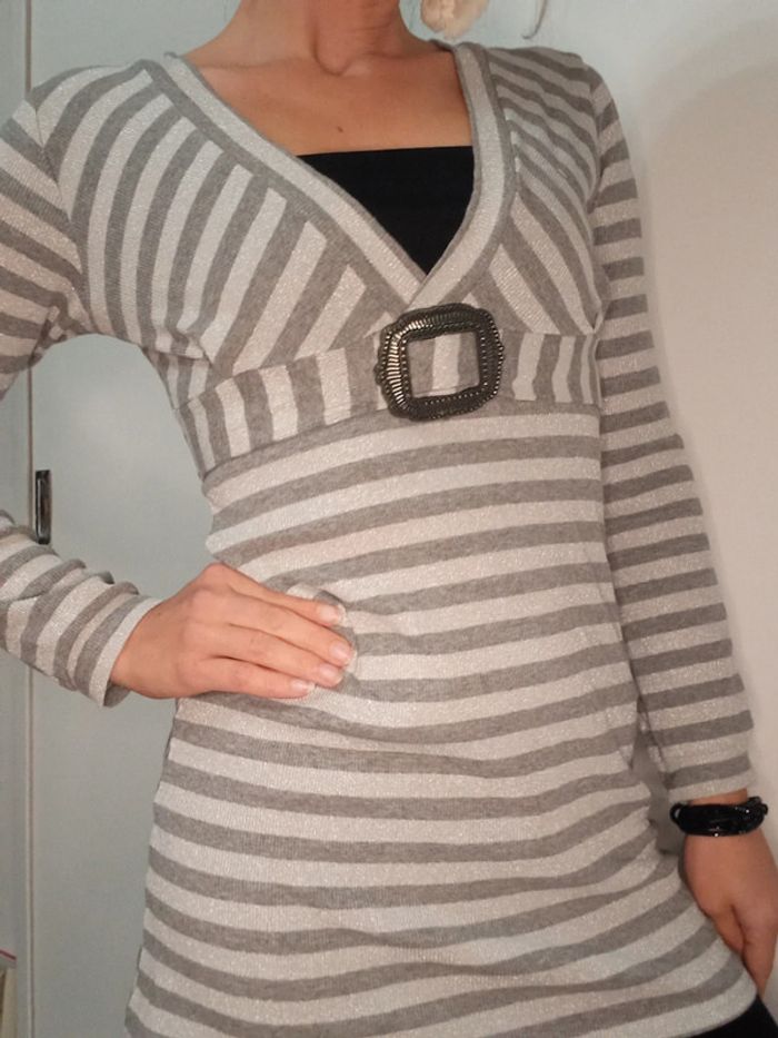 Tunique brillant argenté & grise à rayures taille 36 made in France - photo numéro 6