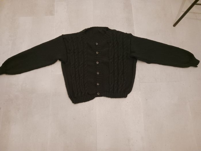 Gilet noir torsades taille 38 Tricoté main Phildar Neuf