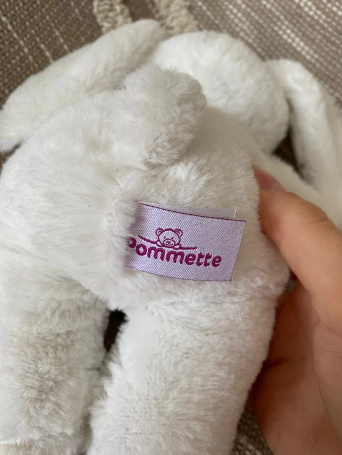 Peluche doudou 24cm pommette lapin d’éveil blanc à pois très bon état - photo numéro 4