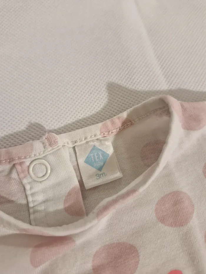 T-shirt manches longues “Life is Pink!” à pois blanc rose 3 mois Tex Baby - photo numéro 4