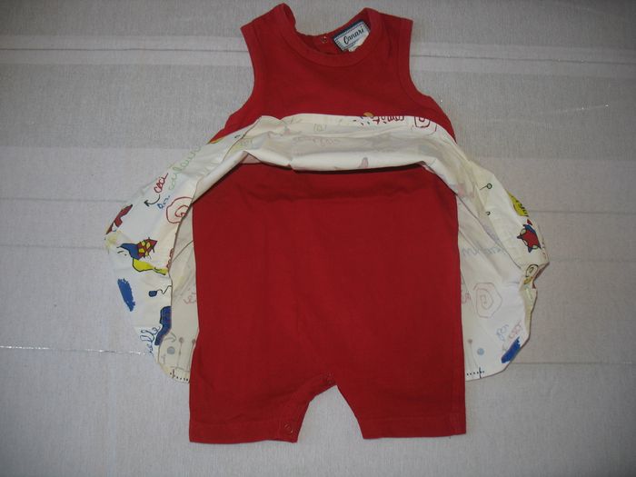 COMBI ROBE ÉCRUE A MOTIFS ET ROUGE BÉBÉ FILLE "CANARI" - 18 MOIS - n°01 - photo numéro 4