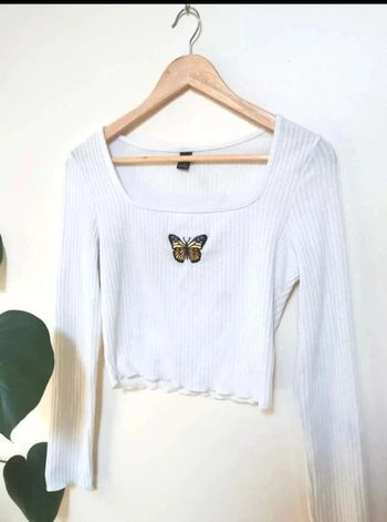 Top manches longues blanc printemps été broderie papillon 🦋 M 38