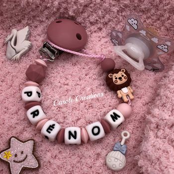 Attache tétine personnalisée fille lion 