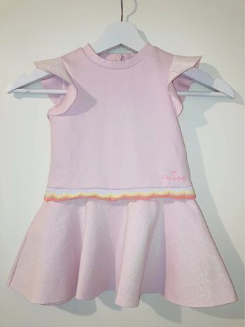 Robe lili gaufrette rose / paillette / arc en ciel 2 ans