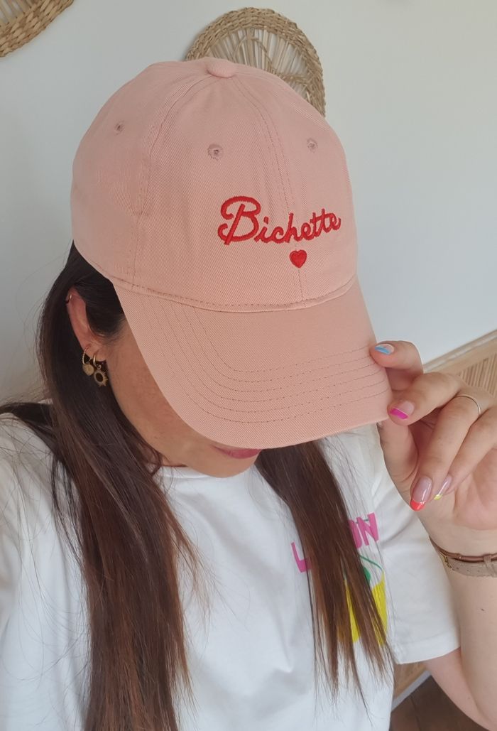 Casquette rose saumon et rouge Bichette - photo numéro 2