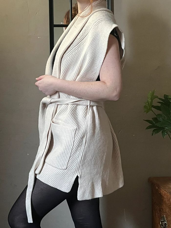 Veste sans manches avec ceinture et poches - crème - photo numéro 7