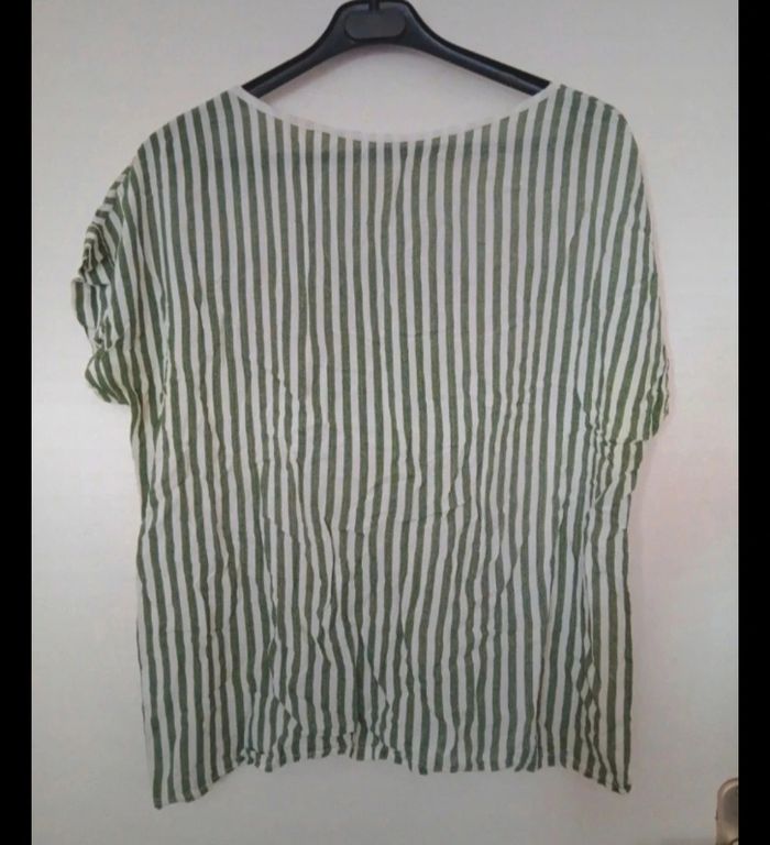 T-shirt femme rayée blanc et vert en viscose taille 38 - photo numéro 2