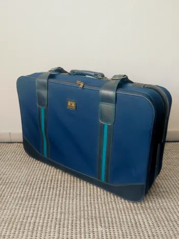 Grande valise bleu marine à roulettese vintage / Aquibag - 72x47x20cm