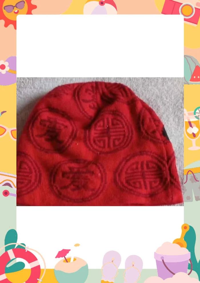 Bonnet  rouge motif  noir rose  Pucca Taille  3 /  6 mois - photo numéro 3