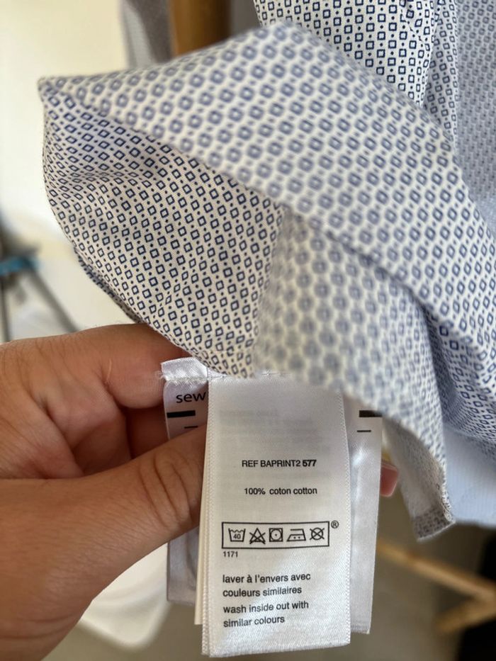 Chemise 100% coton blanche à motifs bleus celio taille XXL 45/46 - photo numéro 8