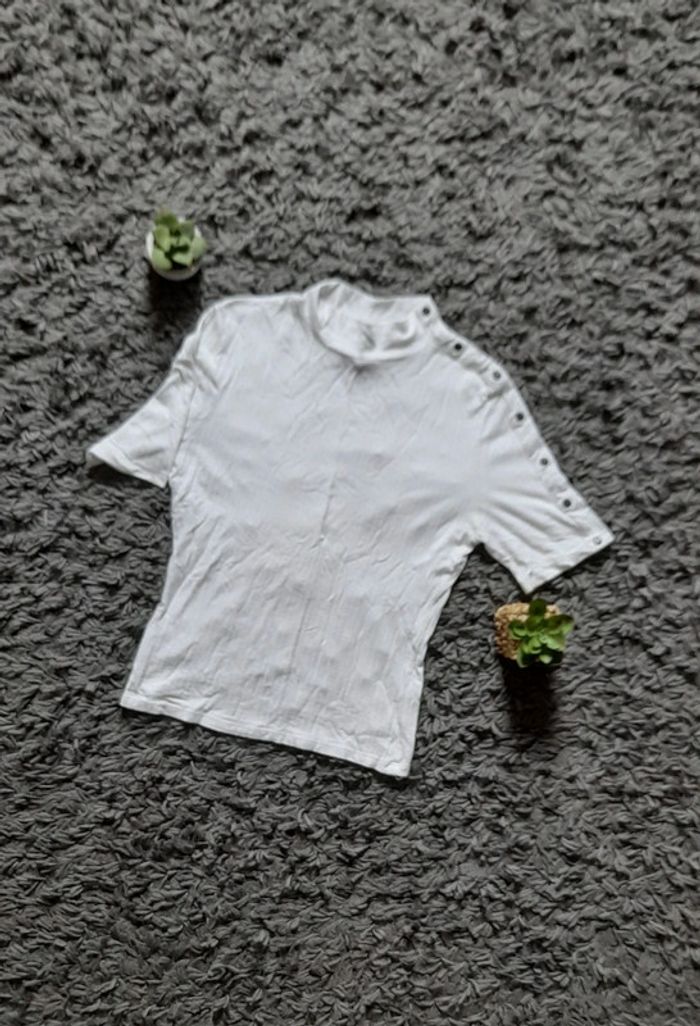 T-shirt top blanc à petit col