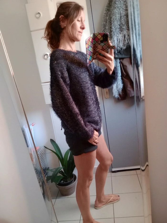 Pull femme 40 à poil  noir chiné c36 - photo numéro 2