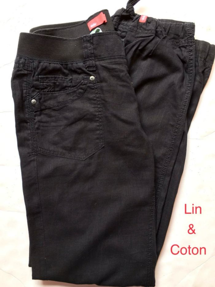 Pantalon noir style jogger bas serrable.  Teneur  en lin. - photo numéro 3
