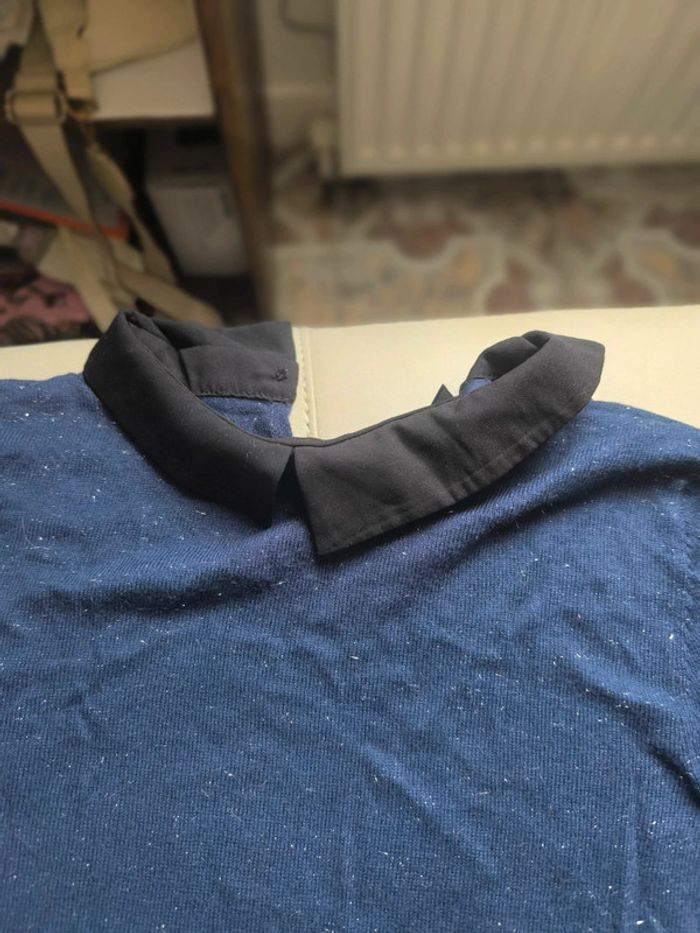 Robe pull bleu nuit avec col claudine noir - photo numéro 6