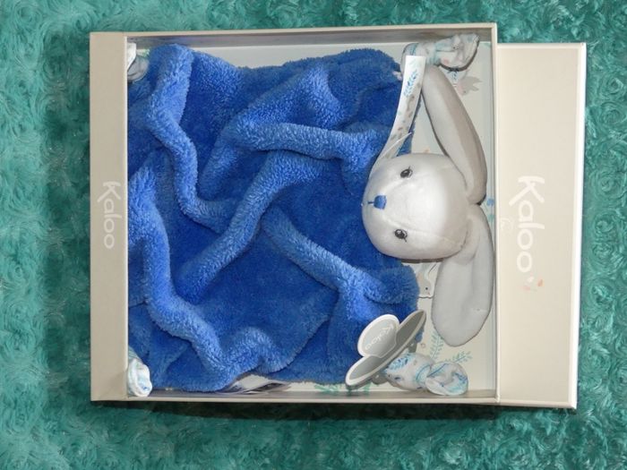 Doudou plat lapin plume kaloo bleu ocean gris blanc🐰Neuf