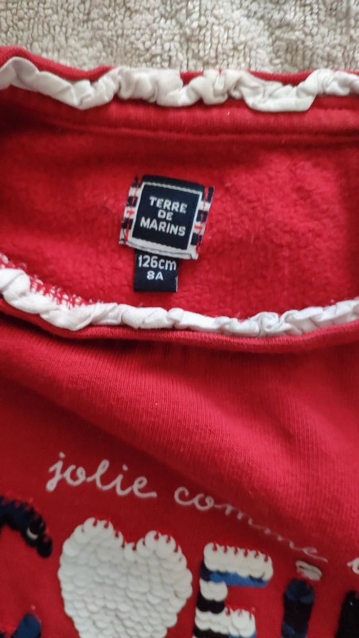 Pull terre de marins 8 ans rouge sequins cœur - photo numéro 5