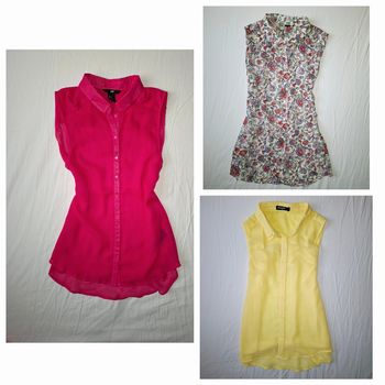 Lot 3 blouses / chemises blanche jaune rose en voile sans manche XS S 34 36