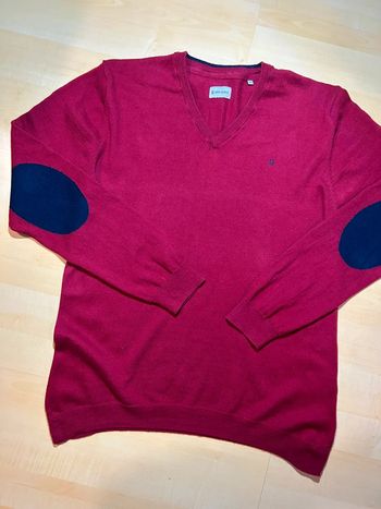 Pull rouge bordeaux homme Serge Blanco col V 10% cachemire