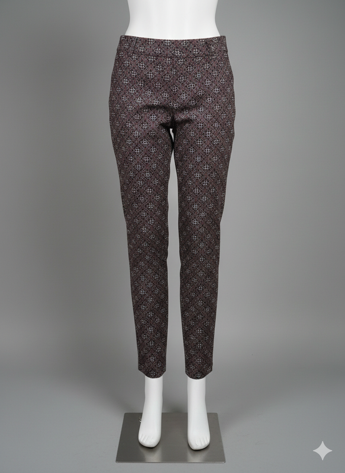 pantalon imprimé prune et blanc Taille 38 Atmosphere Neuf