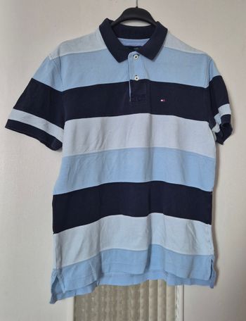Polo Tommy Hilfiger rayé bleu marine / bleu ciel taille M/38  homme