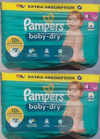 2 paquets de Couches Bébés Baby Dry PAMPERS Taille 4+