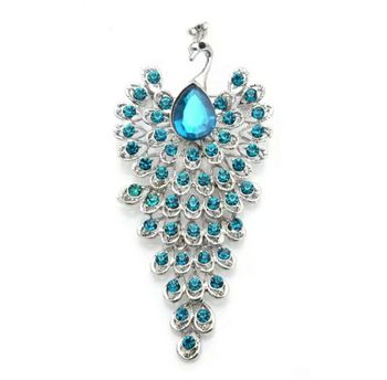 Broche "Paon" bleue et argentée 