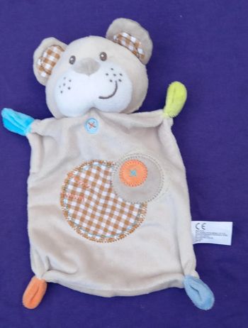 Doudou rectangulaire ours - taupe - vichy marron- Nicotoy