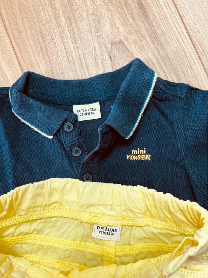 Taille 2 ans ensemble 2p été garçon TAO bleu marine et jaune * mini monsieur * 💙 - photo numéro 5