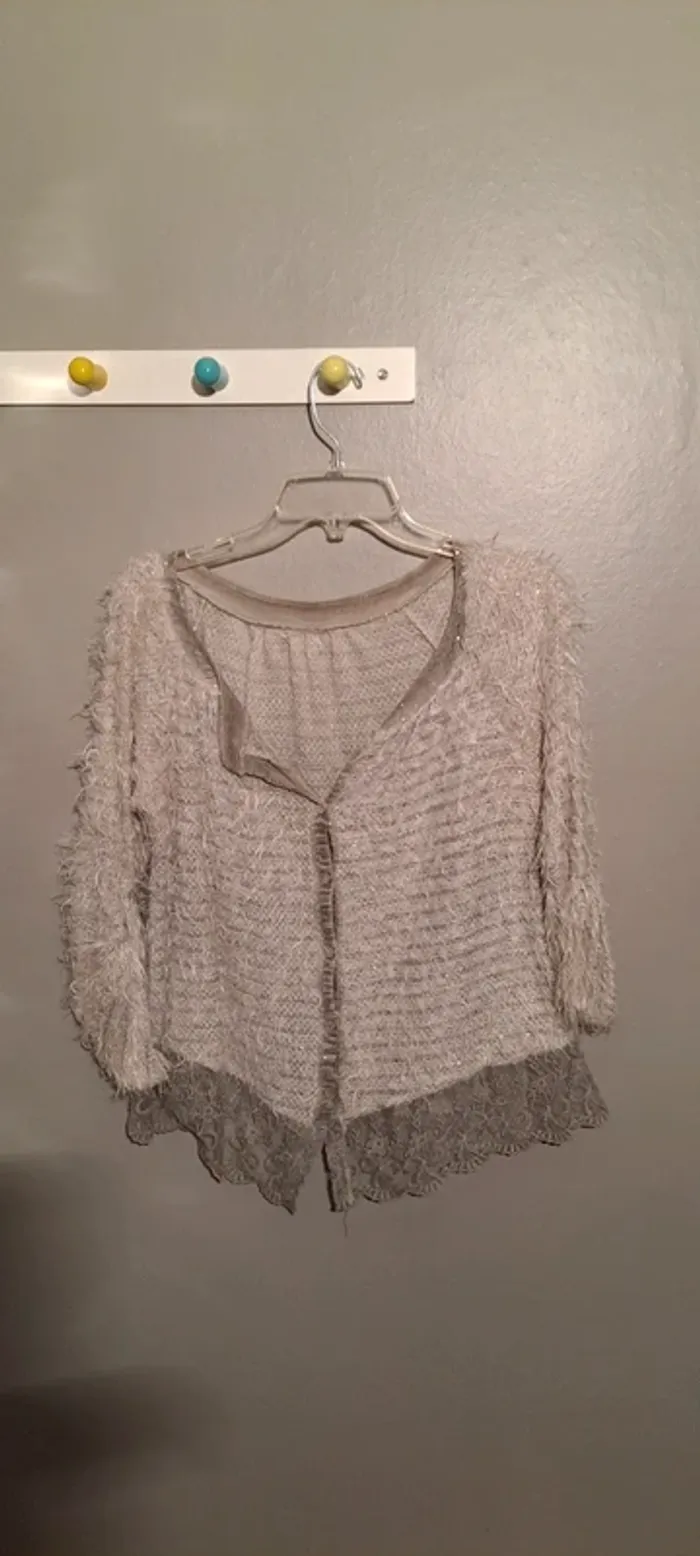 Chemise grise manches longues en dentelle - sans marque - Taille 40 - Bon état. - photo numéro 2