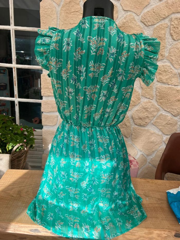 Robe femme rue des abesses taille 1 S :6 38 verte à fleurs en voilage - photo numéro 4