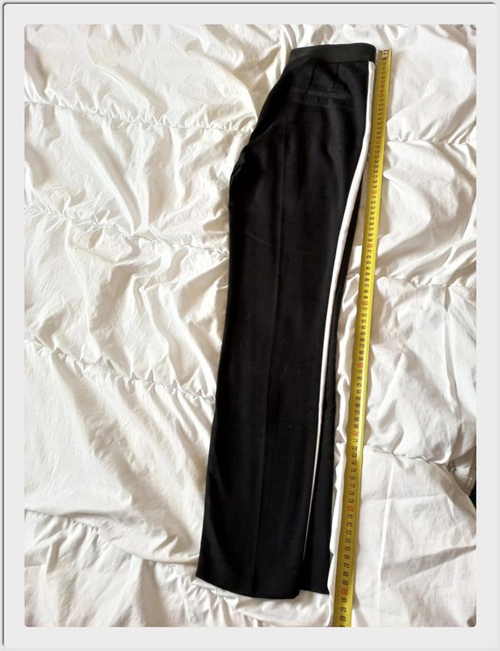 Pantalon Zara Basic S noir avec bandes latérales blanches - Coupe élégante - photo numéro 8